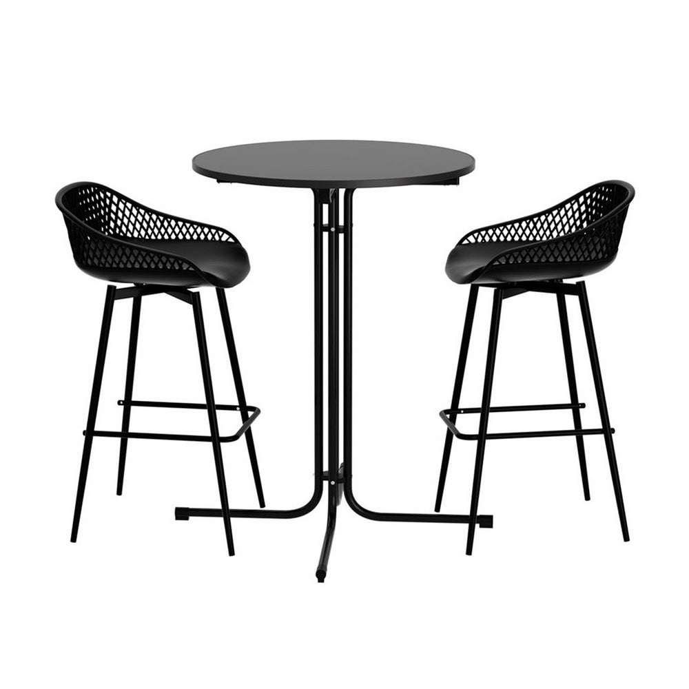 Gardeon 3PC Outdoor Bar Set Stools Dining Chairs Table Patio Furniture Bistro Set Black | Outdoorium