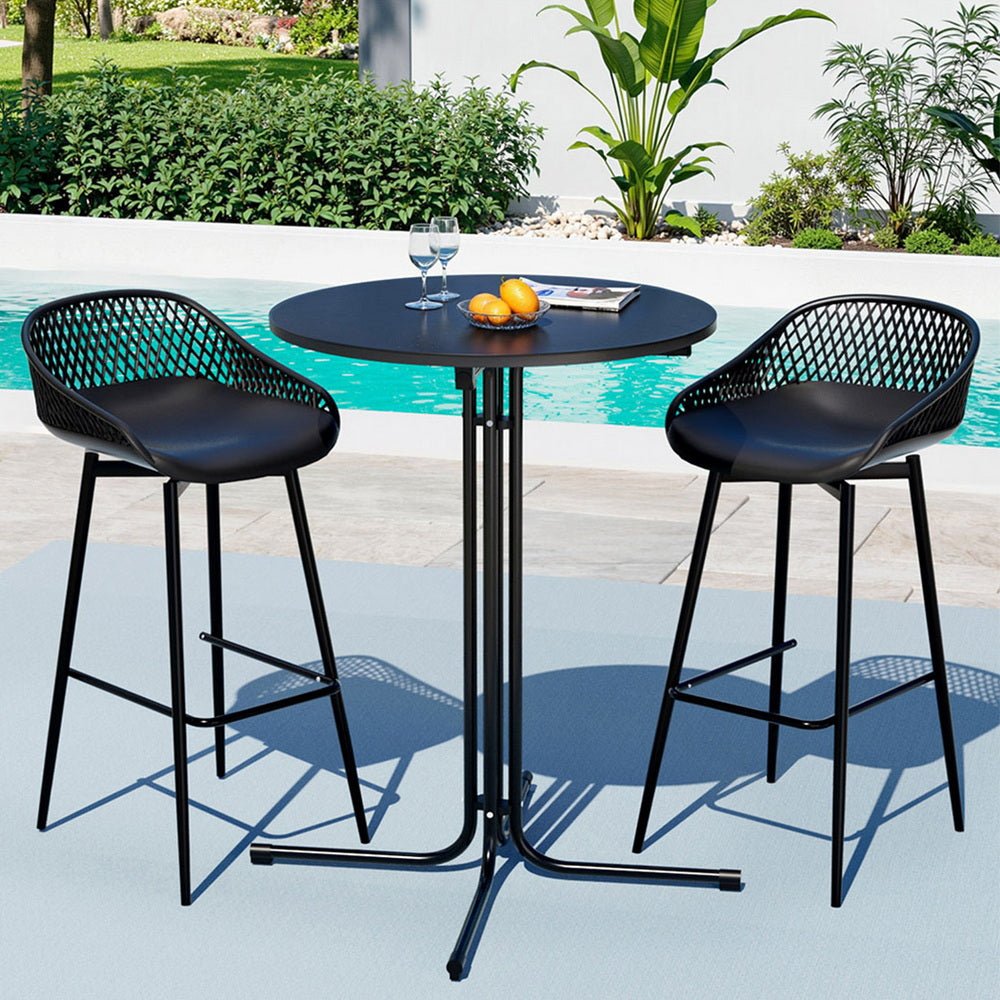 Gardeon 3PC Outdoor Bar Set Stools Dining Chairs Table Patio Furniture Bistro Set Black | Outdoorium