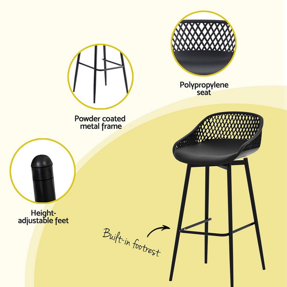 Gardeon 3PC Outdoor Bar Set Stools Dining Chairs Table Patio Furniture Bistro Set Black | Outdoorium