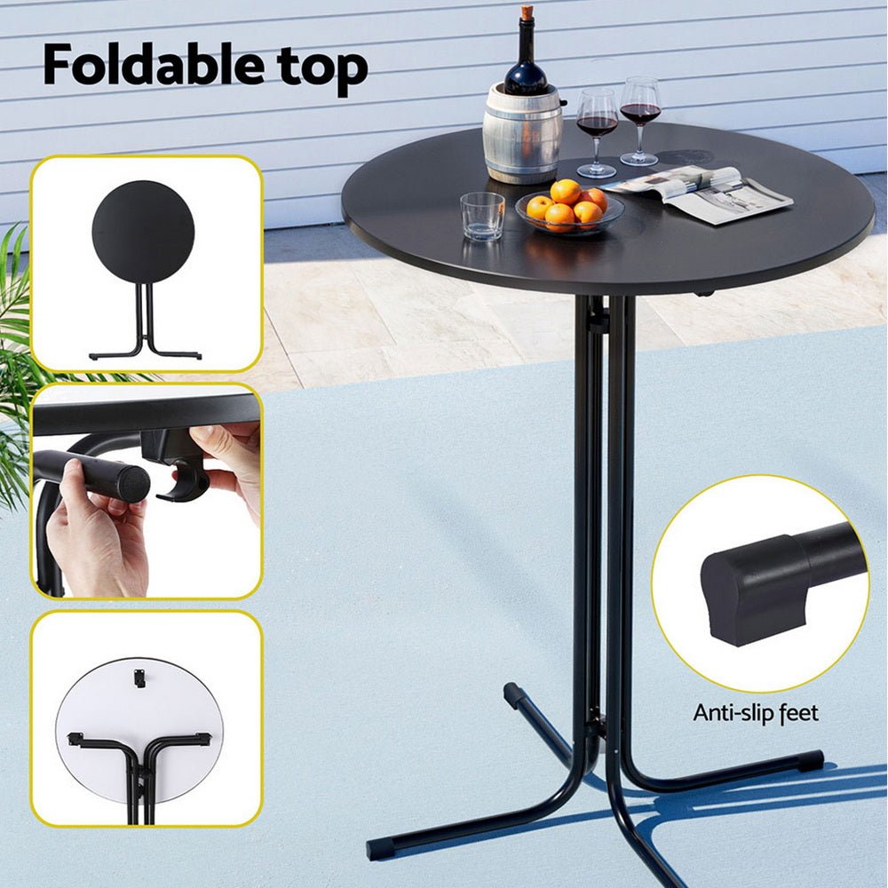 Gardeon 3PC Outdoor Bar Set Stools Dining Chairs Table Patio Furniture Bistro Set Black | Outdoorium