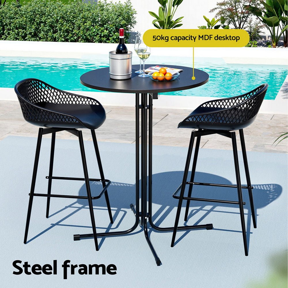 Gardeon 3PC Outdoor Bar Set Stools Dining Chairs Table Patio Furniture Bistro Set Black | Outdoorium