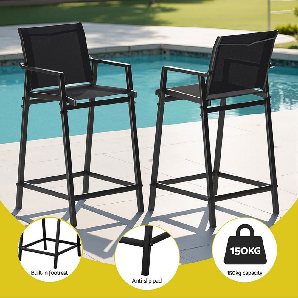 Gardeon 3PC Outdoor Bar Set Stools Dining Chairs Table Patio Furniture Bistro Set Steel Black | Outdoorium