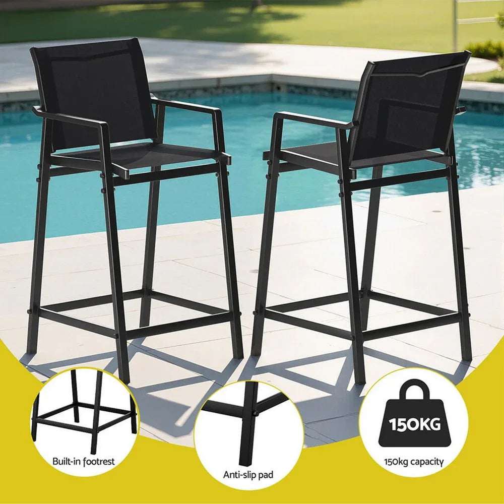 Gardeon 3PC Outdoor Bar Set Stools Dining Chairs Table Patio Furniture Bistro Set Steel Black | Furniture > Outdoor > Outdoor Dining Sets