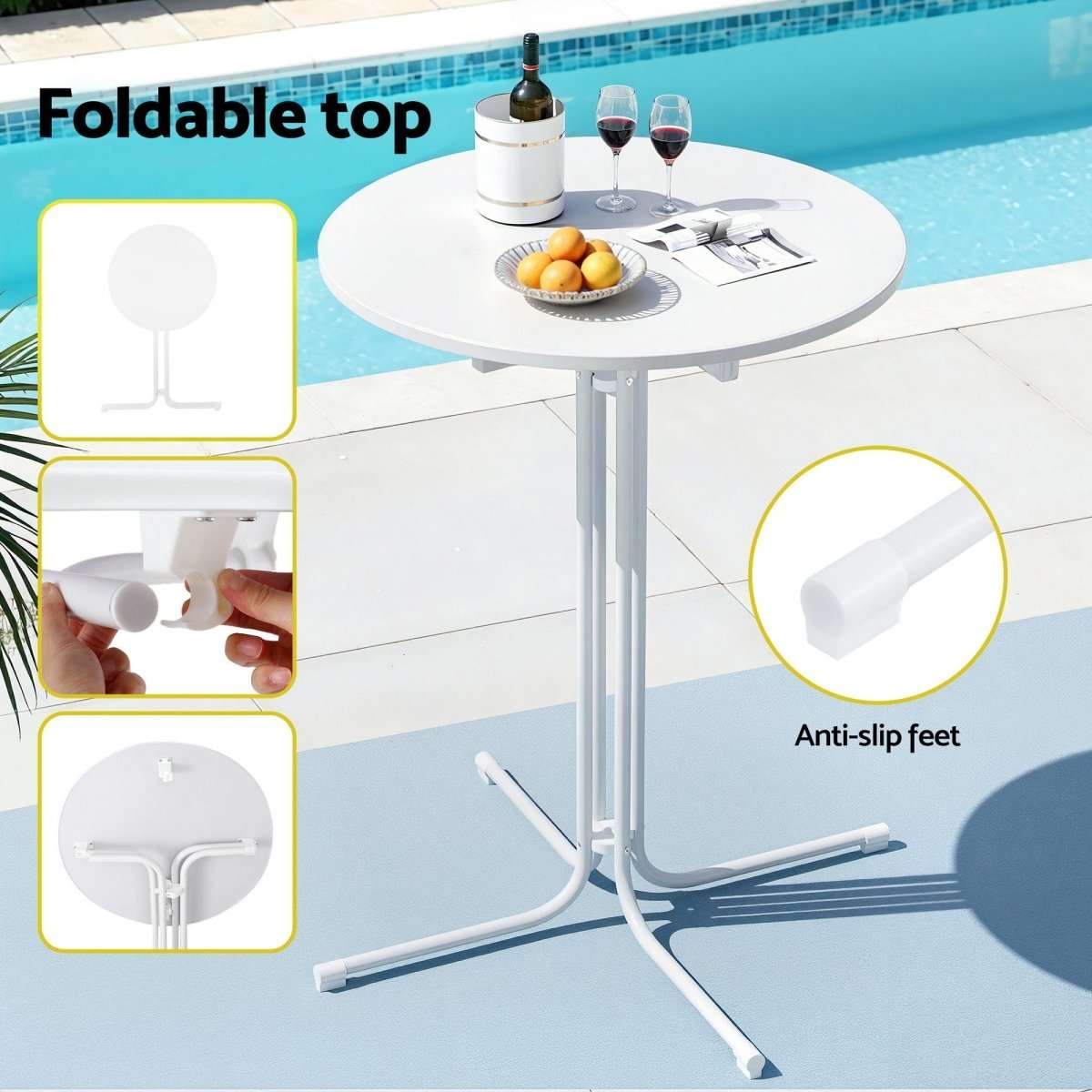 Gardeon 3PC Outdoor Bar Set Stools Dining Chairs Table Patio Furniture Bistro Set Steel White | Furniture > Bar Stools & Chairs > Table & Bar Stools