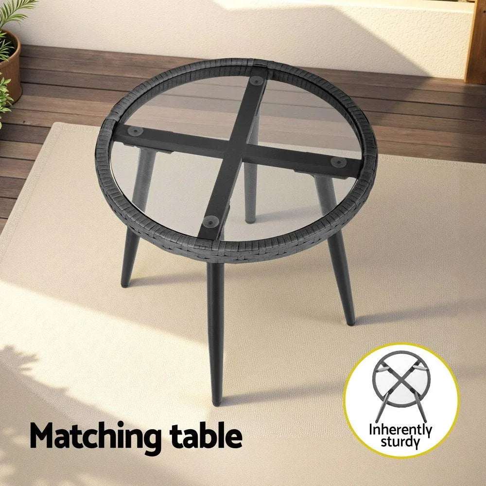 Gardeon 3PC Outdoor Bistro Set Patio Furniture Lounge Setting Table and Chairs Grey | Furniture > Outdoor > Outdoor Sofas & Lounge Sets