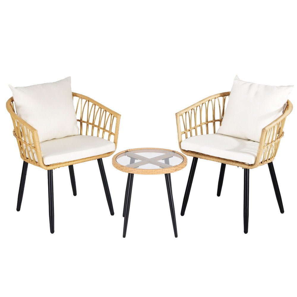 Gardeon 3PC Outdoor Bistro Set Patio Furniture Lounge Setting Table and Chairs Natural | Outdoorium