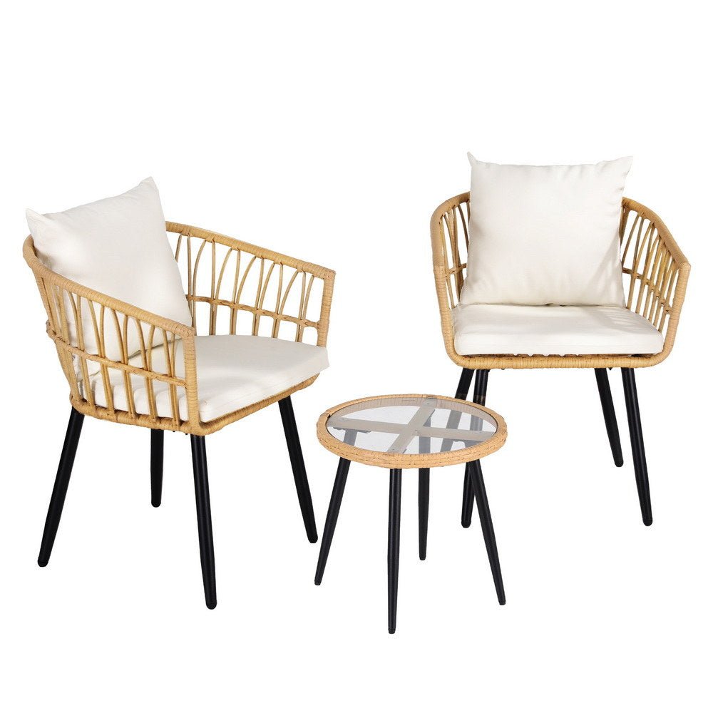 Gardeon 3PC Outdoor Bistro Set Patio Furniture Lounge Setting Table and Chairs Natural | Outdoorium