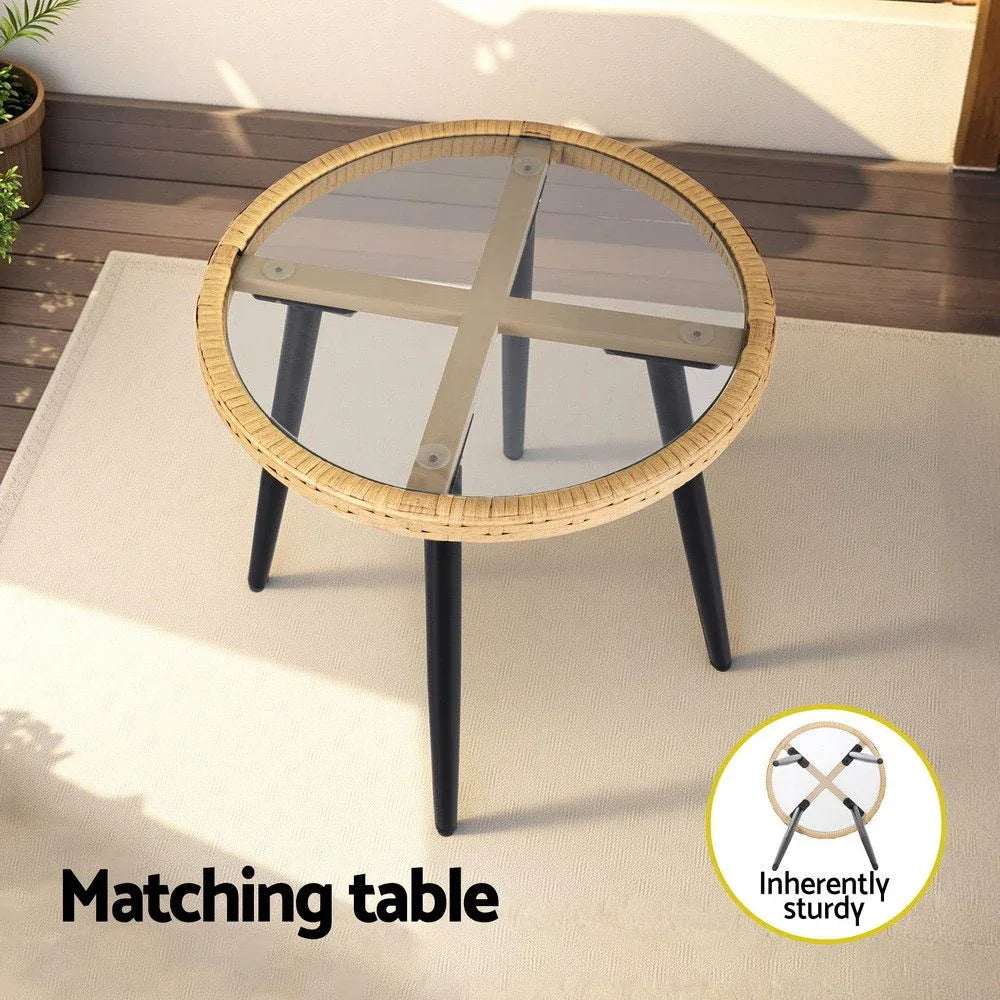 Gardeon 3PC Outdoor Bistro Set Patio Furniture Lounge Setting Table and Chairs Natural | Furniture > Outdoor > Outdoor Sofas & Lounge Sets