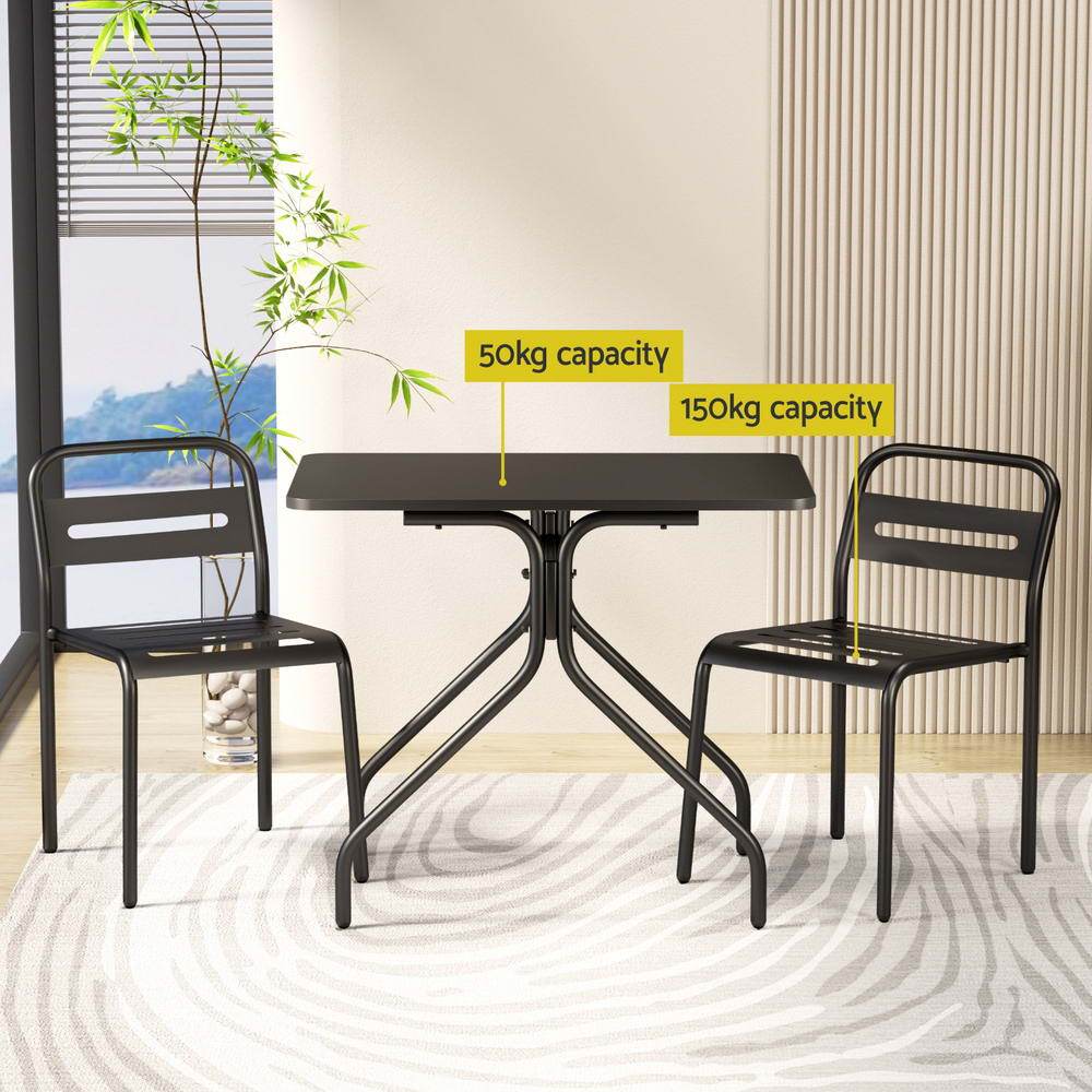 Gardeon 3PC Outdoor Bistro Set Patio Furniture Steel Table and Chairs Black | Outdoorium
