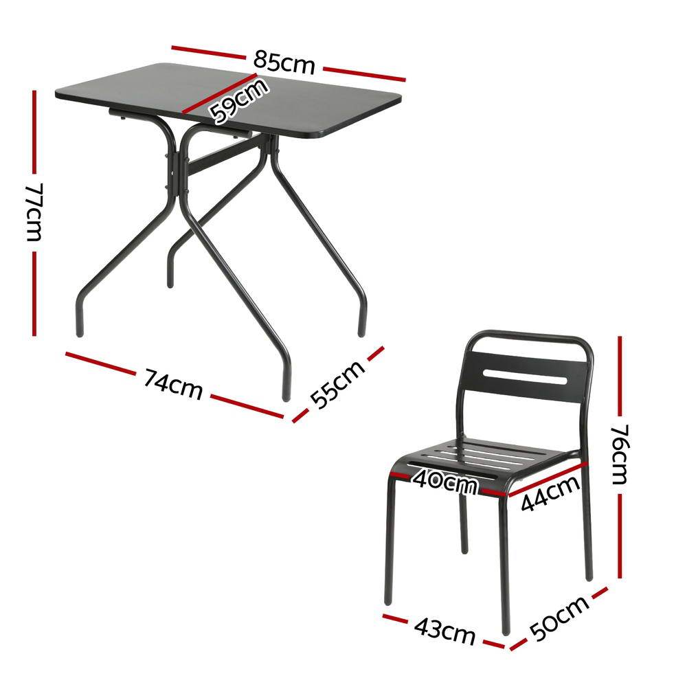 Gardeon 3PC Outdoor Bistro Set Patio Furniture Steel Table and Chairs Black | Outdoorium