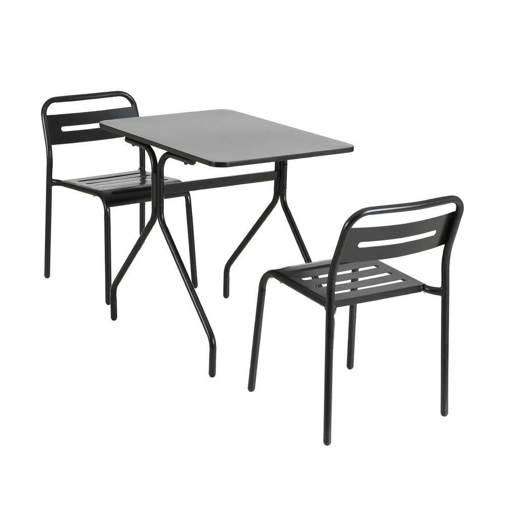 Gardeon 3PC Outdoor Bistro Set Patio Furniture Steel Table and Chairs Black | Outdoorium