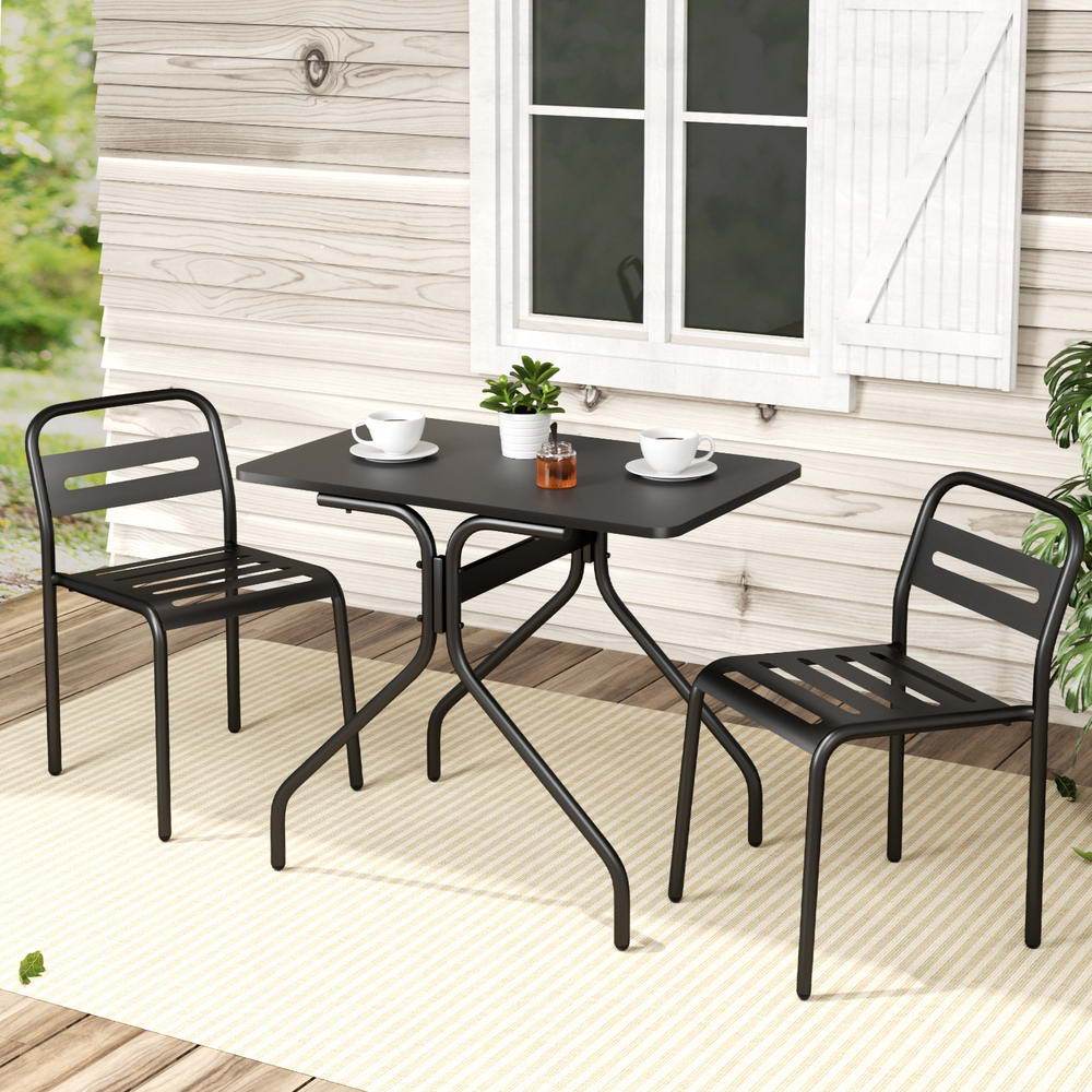 Gardeon 3PC Outdoor Bistro Set Patio Furniture Steel Table and Chairs Black | Outdoorium