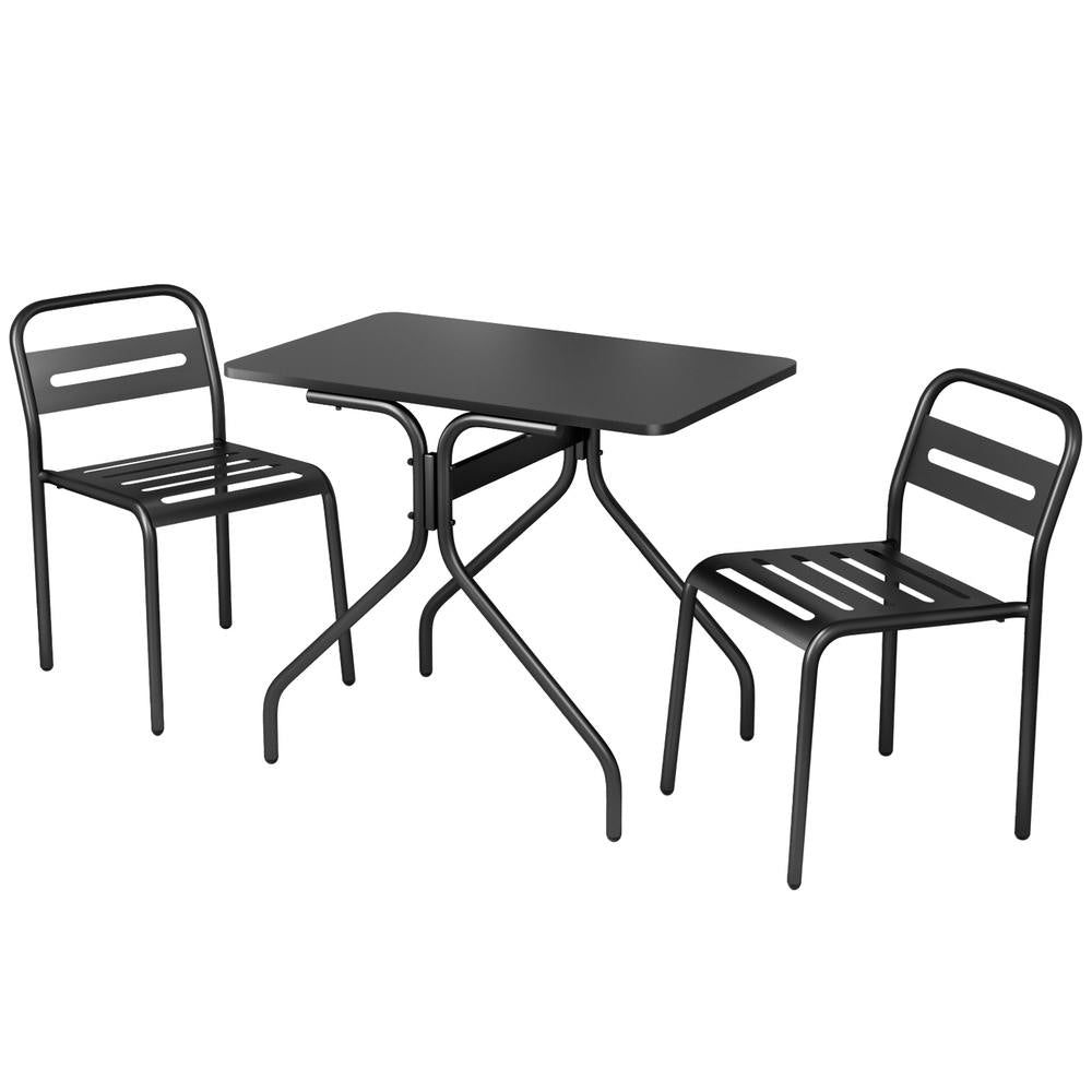 Gardeon 3PC Outdoor Bistro Set Patio Furniture Steel Table and Chairs Black - Outdoorium