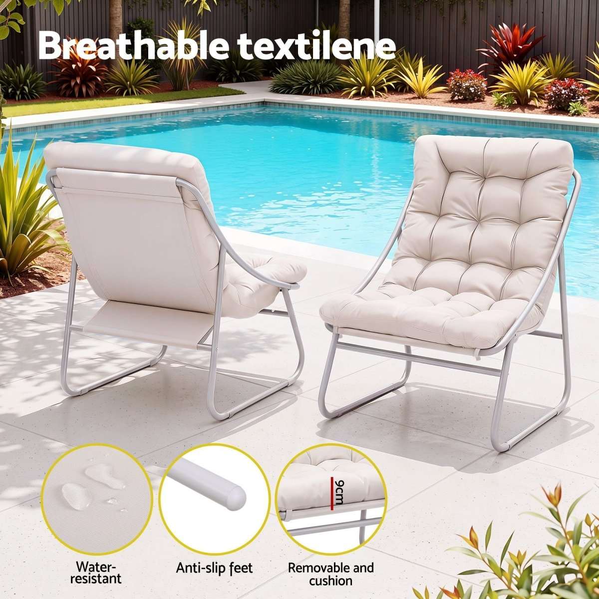Gardeon 3PC Outdoor Bistro Set Patio Furniture Table and Chairs Steel Dining Chair Khaki | Furniture > Outdoor > Outdoor Dining Sets