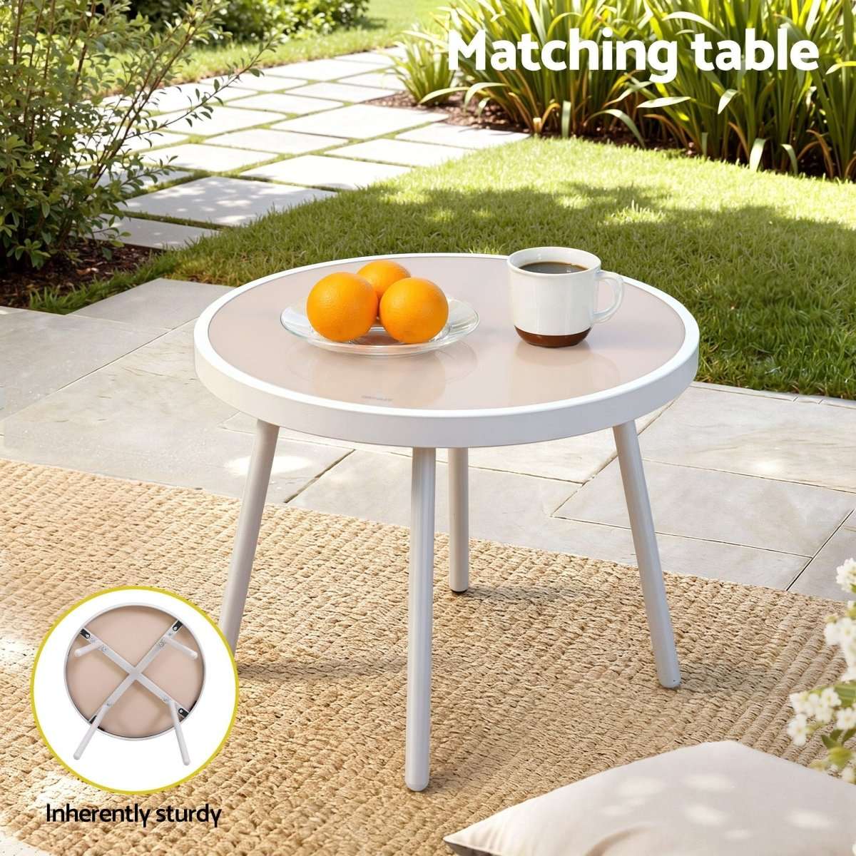 Gardeon 3PC Outdoor Bistro Set Patio Furniture Table and Chairs Steel Dining Chair Khaki | Furniture > Outdoor > Outdoor Dining Sets