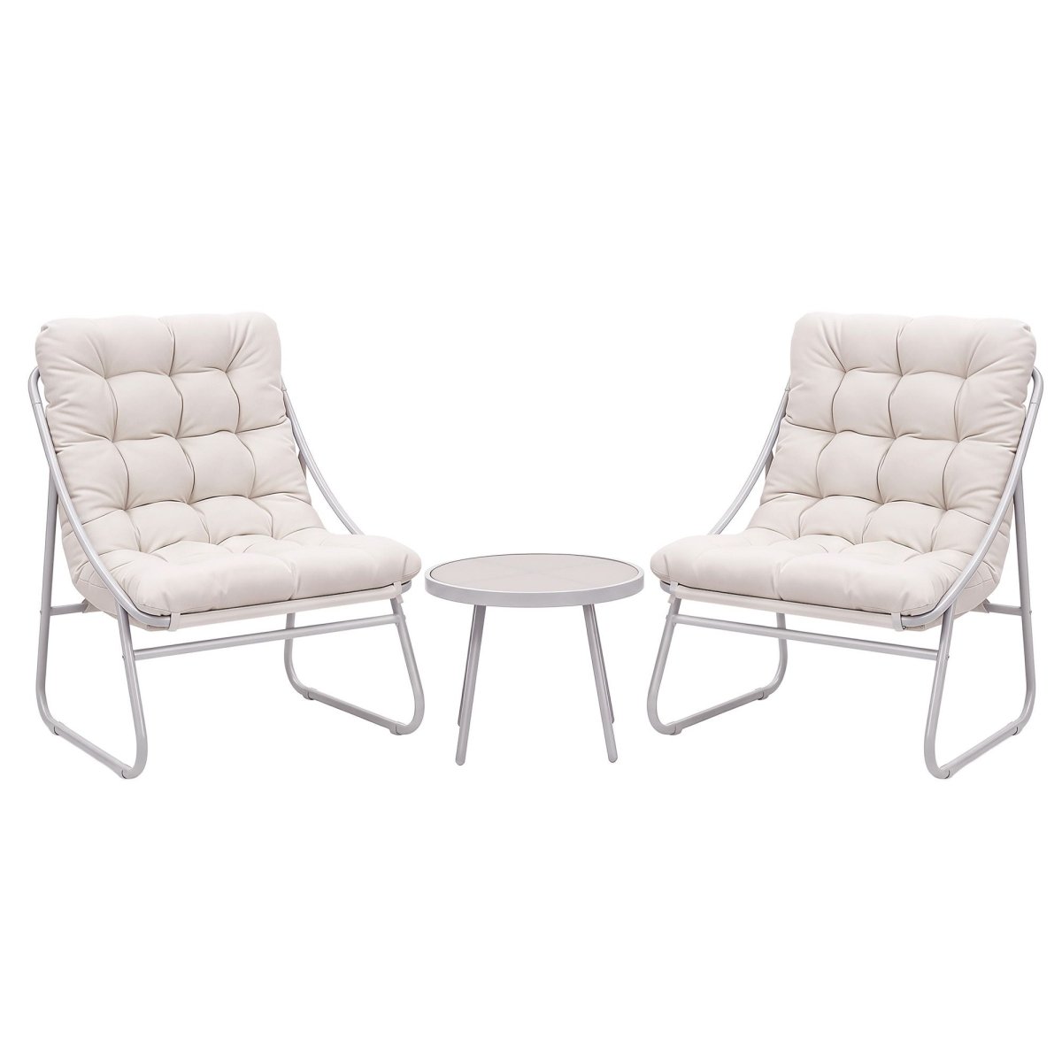 Gardeon 3PC Outdoor Bistro Set Patio Furniture Table and Chairs Steel Dining Chair Khaki | Furniture > Outdoor > Outdoor Dining Sets