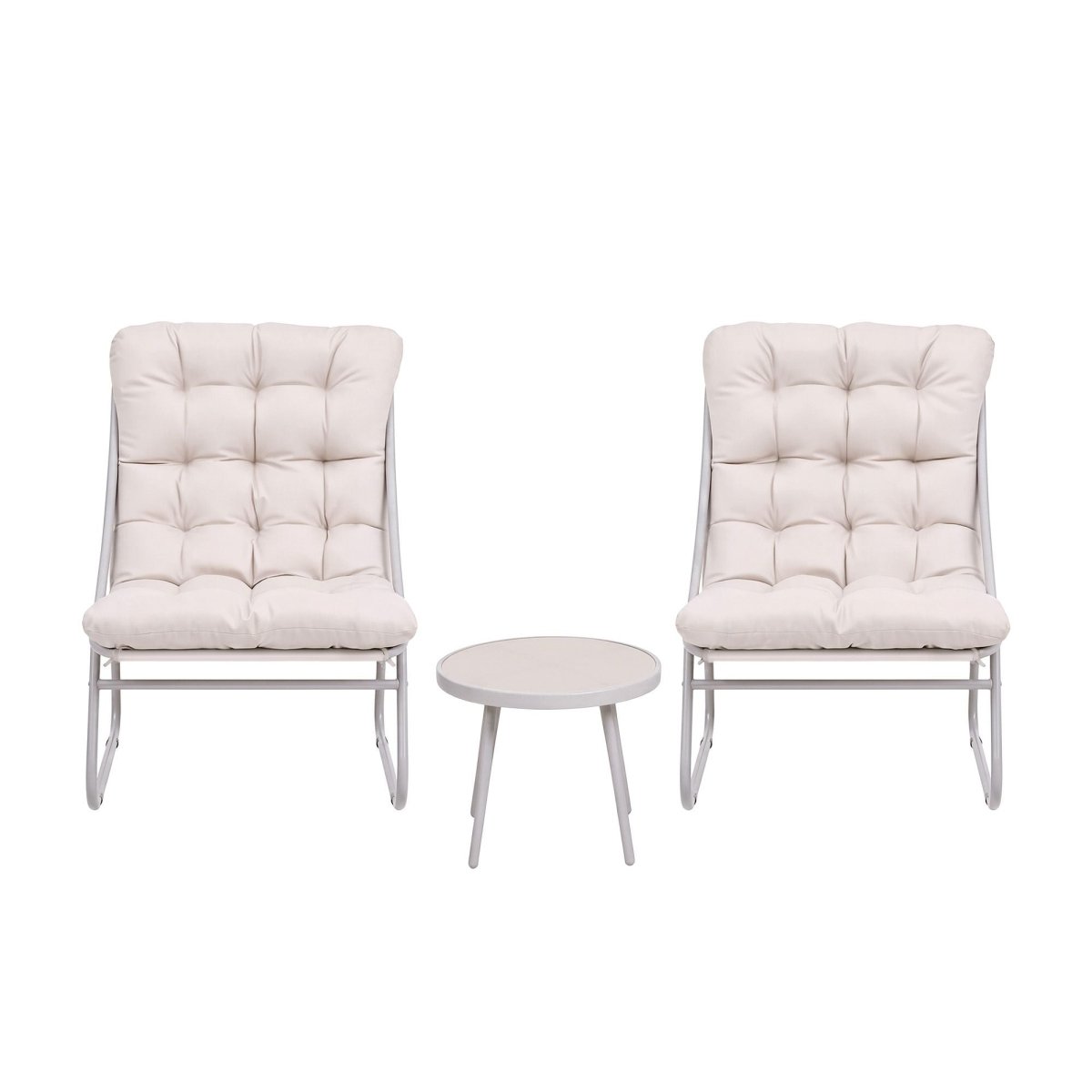 Gardeon 3PC Outdoor Bistro Set Patio Furniture Table and Chairs Steel Dining Chair Khaki | Furniture > Outdoor > Outdoor Dining Sets