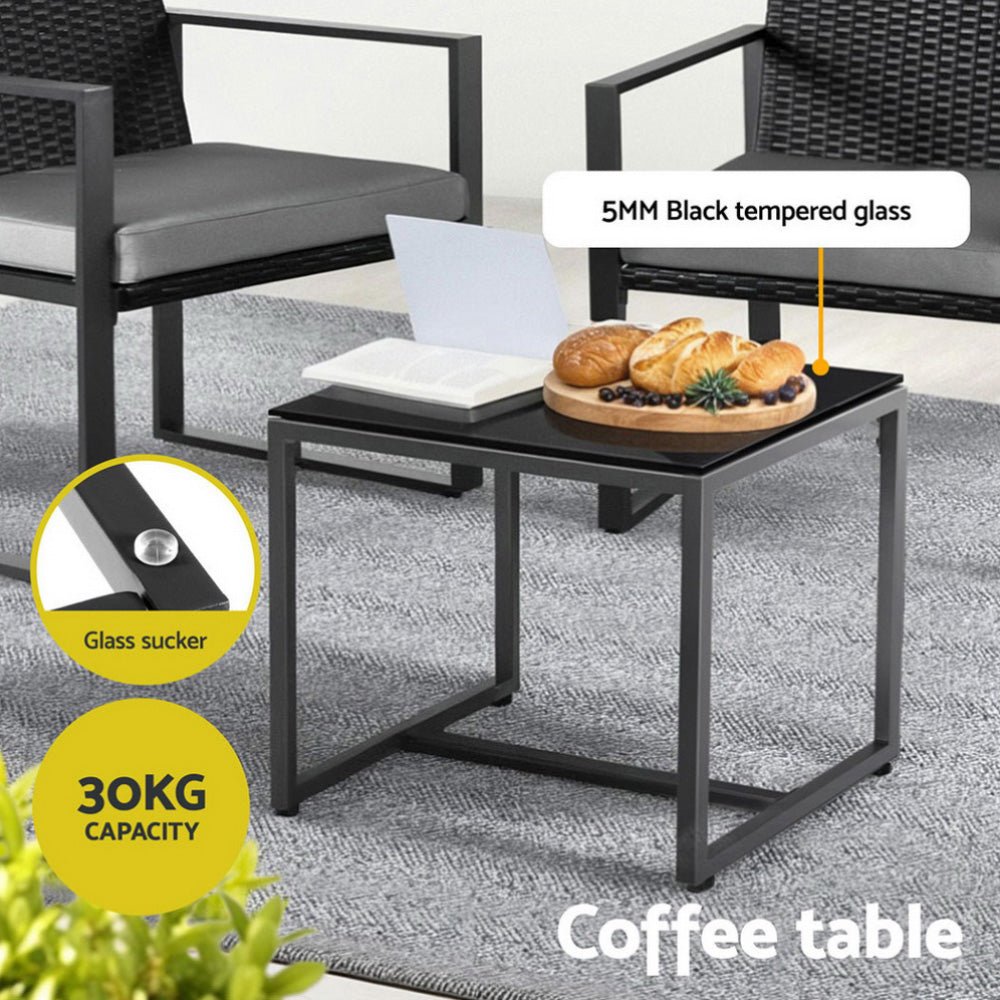 Gardeon 3PC Outdoor Bistro Set Patio Furniture Wicker Dining Chairs Table Cushion Black | Outdoorium