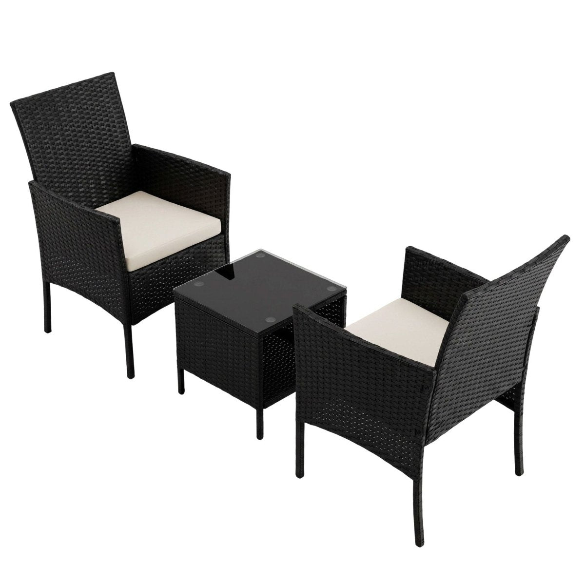 Gardeon 3PC Outdoor Bistro Set Patio Furniture Wicker Setting Chairs Table Cushion Black