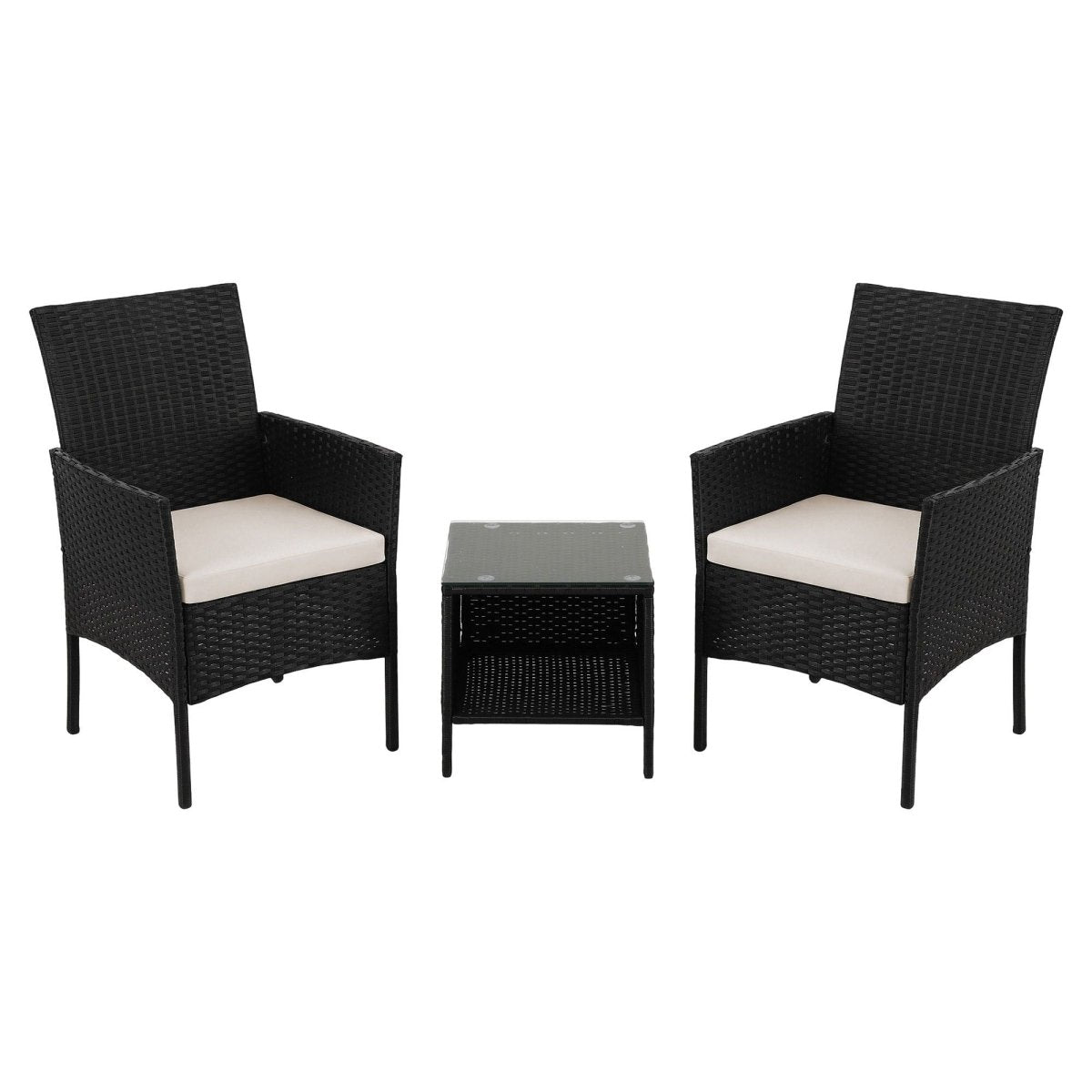 Gardeon 3PC Outdoor Bistro Set Patio Furniture Wicker Setting Chairs Table Cushion Black