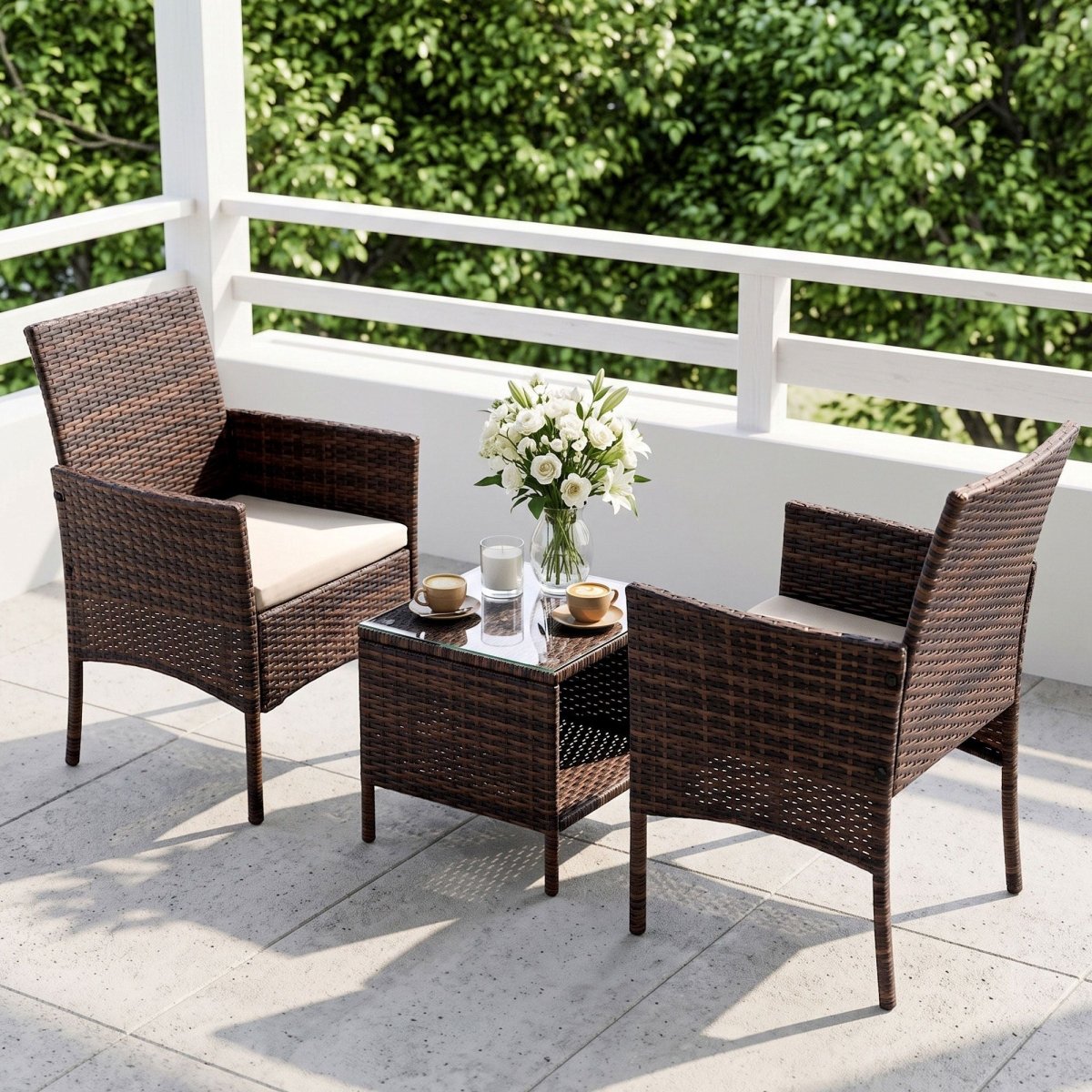 Gardeon 3PC Outdoor Bistro Set Patio Furniture Wicker Setting Chairs Table Cushion Brown - product image 8