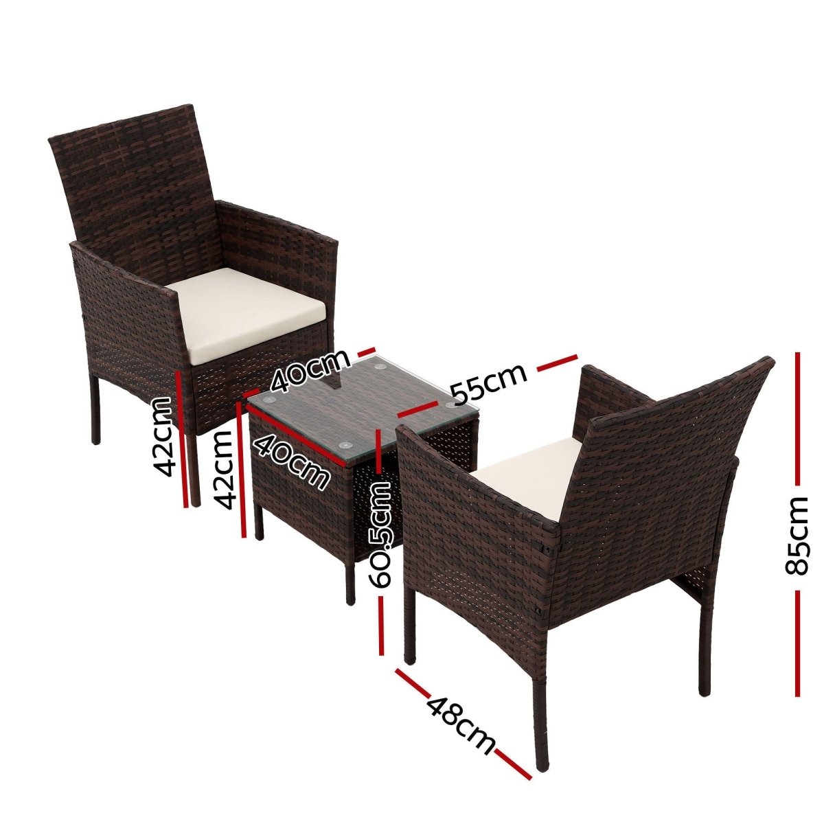 Gardeon 3PC Outdoor Bistro Set Patio Furniture Wicker Setting Chairs Table Cushion Brown - product image 2