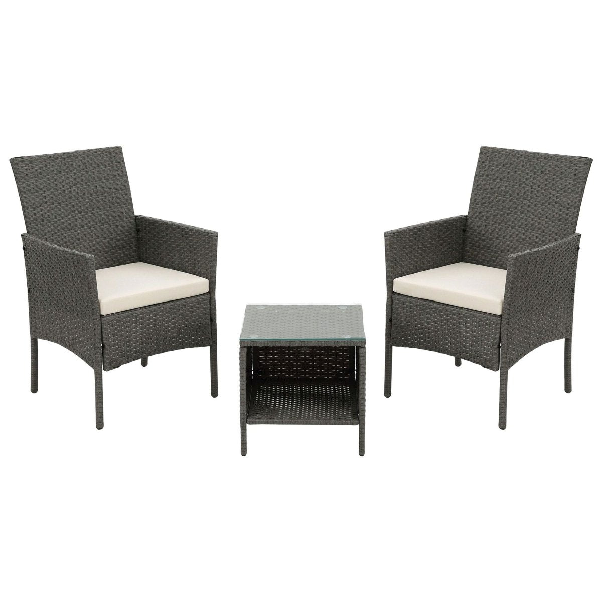 Gardeon 3PC Outdoor Bistro Set Patio Furniture Wicker Setting Chairs Table Cushion Grey