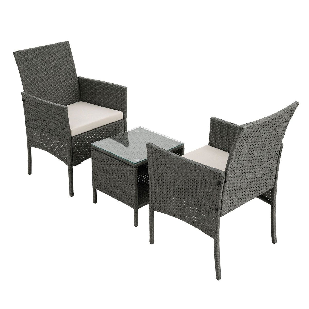 Gardeon 3PC Outdoor Bistro Set Patio Furniture Wicker Setting Chairs Table Cushion Grey