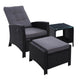 Gardeon 3PC Recliner Chairs Table Sun lounge Wicker Outdoor Furniture Adjustable Black | Outdoorium