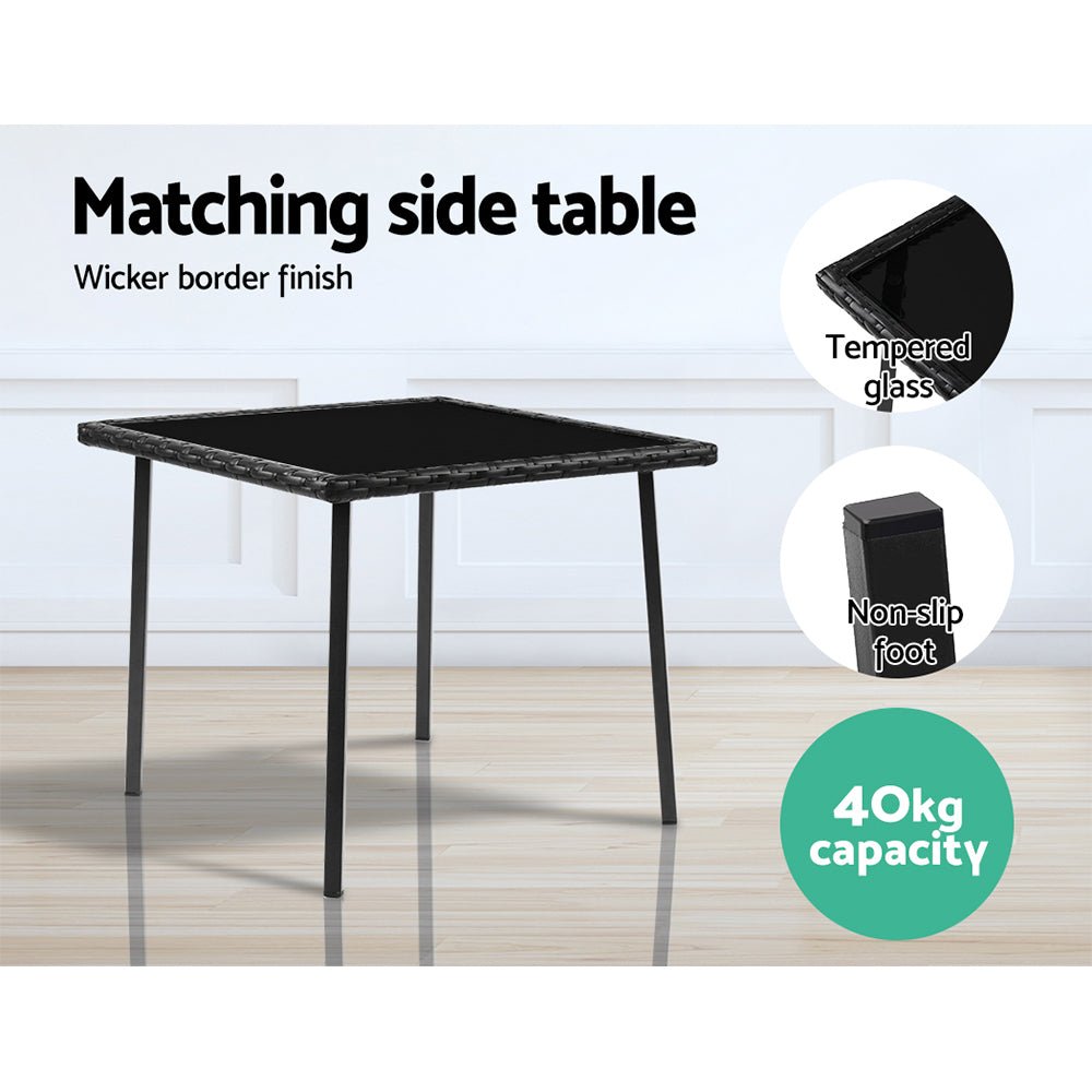 Gardeon 3PC Rocking Chair Table Wicker Outdoor Furniture Patio Bistro Set Black | Outdoorium