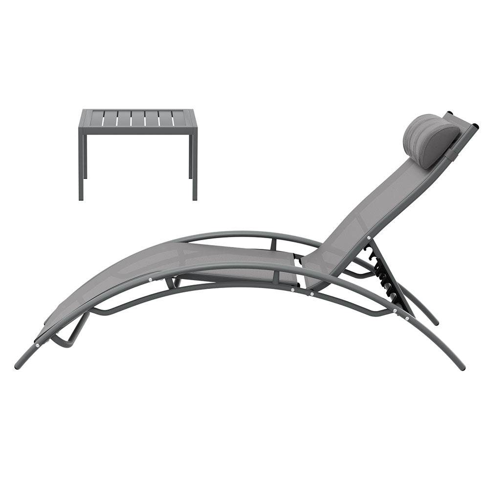Gardeon 3PC Sun Lounge Outdoor Lounger Steel Table Chairs Patio Furniture Grey - Outdoorium