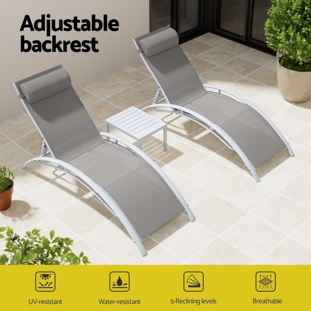 Gardeon 3PC Sun Lounge Outdoor Lounger Table Chairs Steel Patio Furniture Garden | Outdoorium