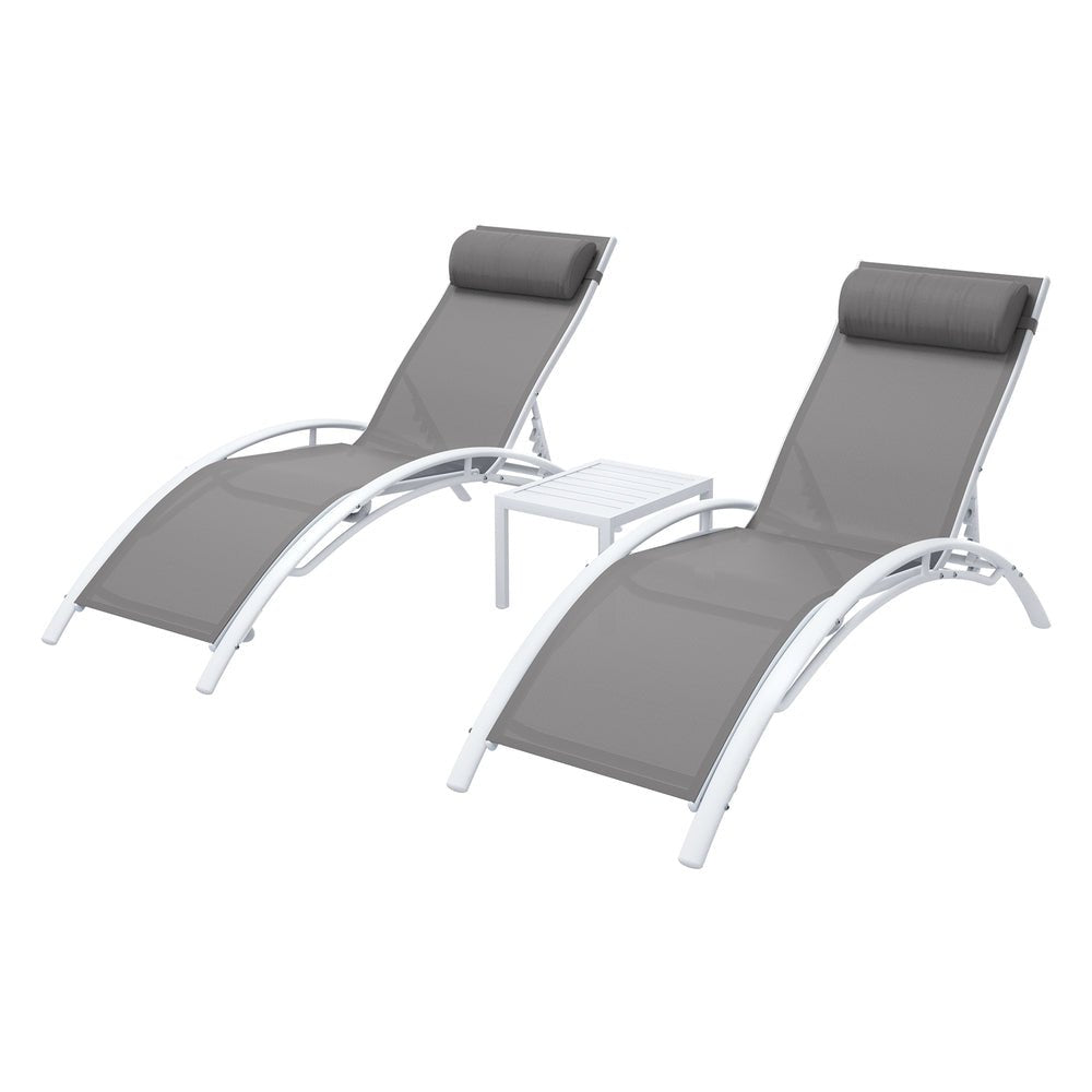 Gardeon 3PC Sun Lounge Outdoor Lounger Table Chairs Steel Patio Furniture Garden - Outdoorium