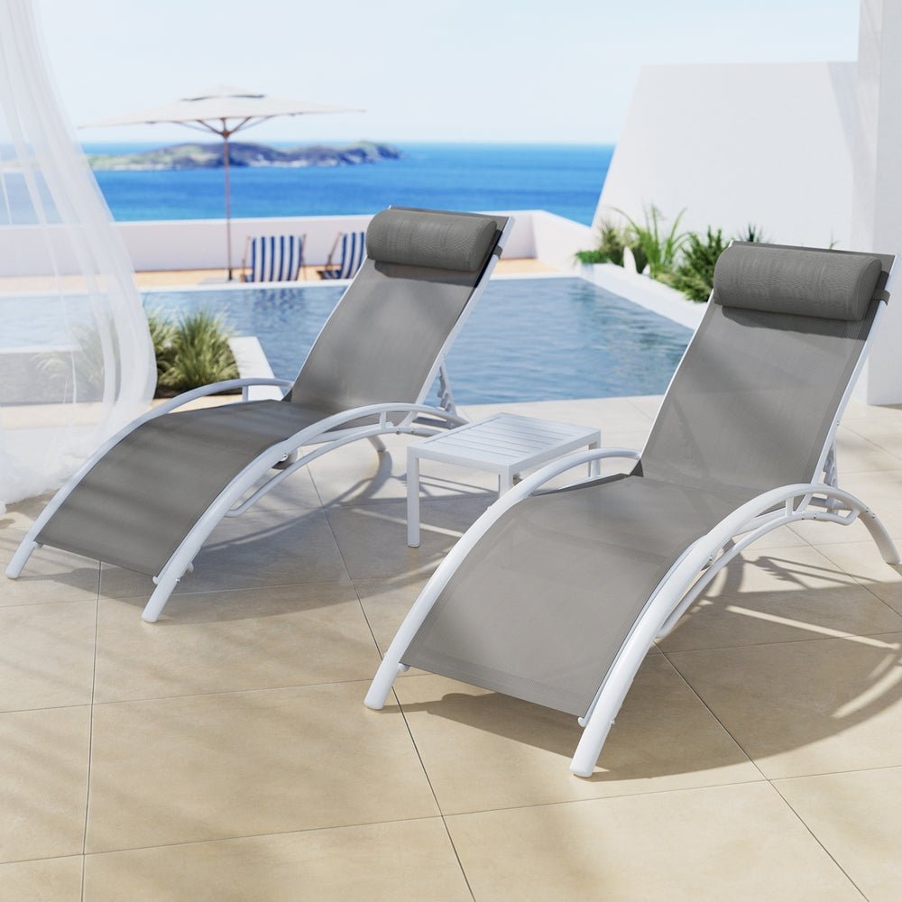 Gardeon 3PC Sun Lounge Outdoor Lounger Table Chairs Steel Patio Furniture Garden | Outdoorium