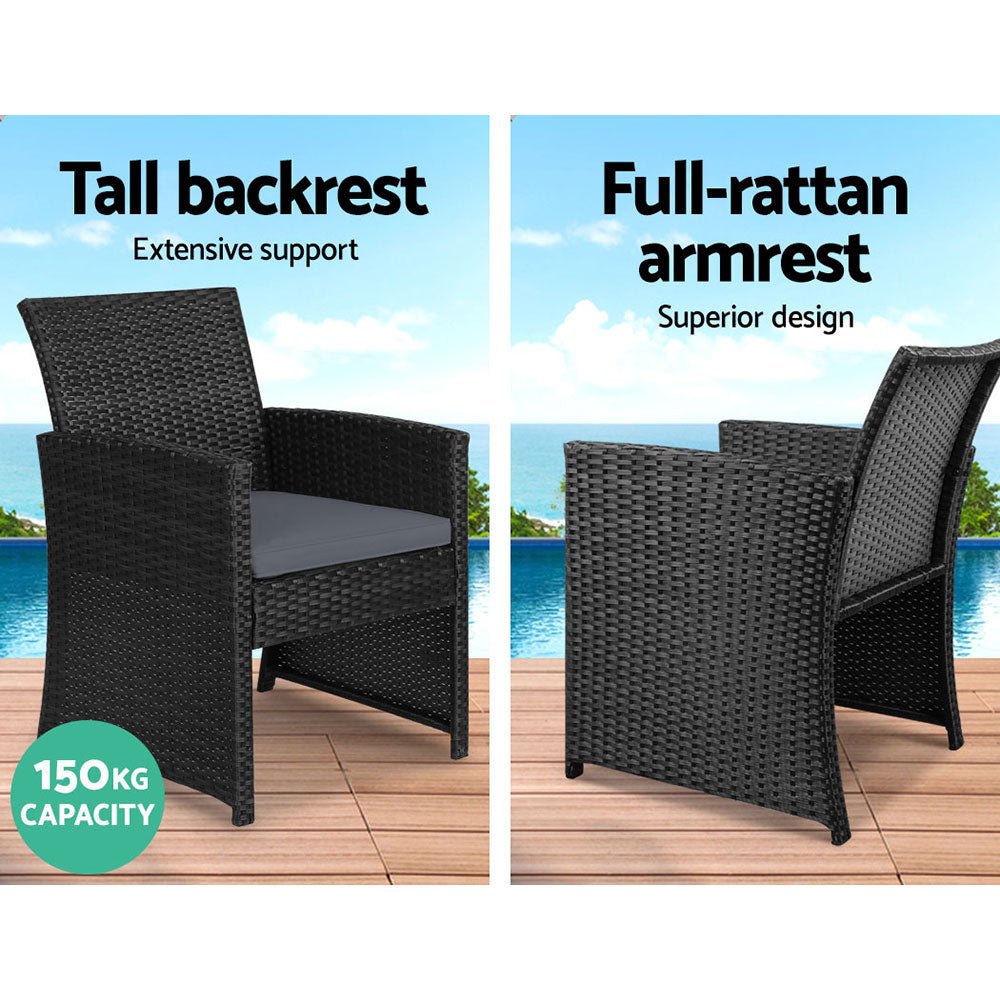 Gardeon 4 PCS Outdoor Sofa Set Rattan Chair Table Setting Garden Furniture Black - Outdoorium