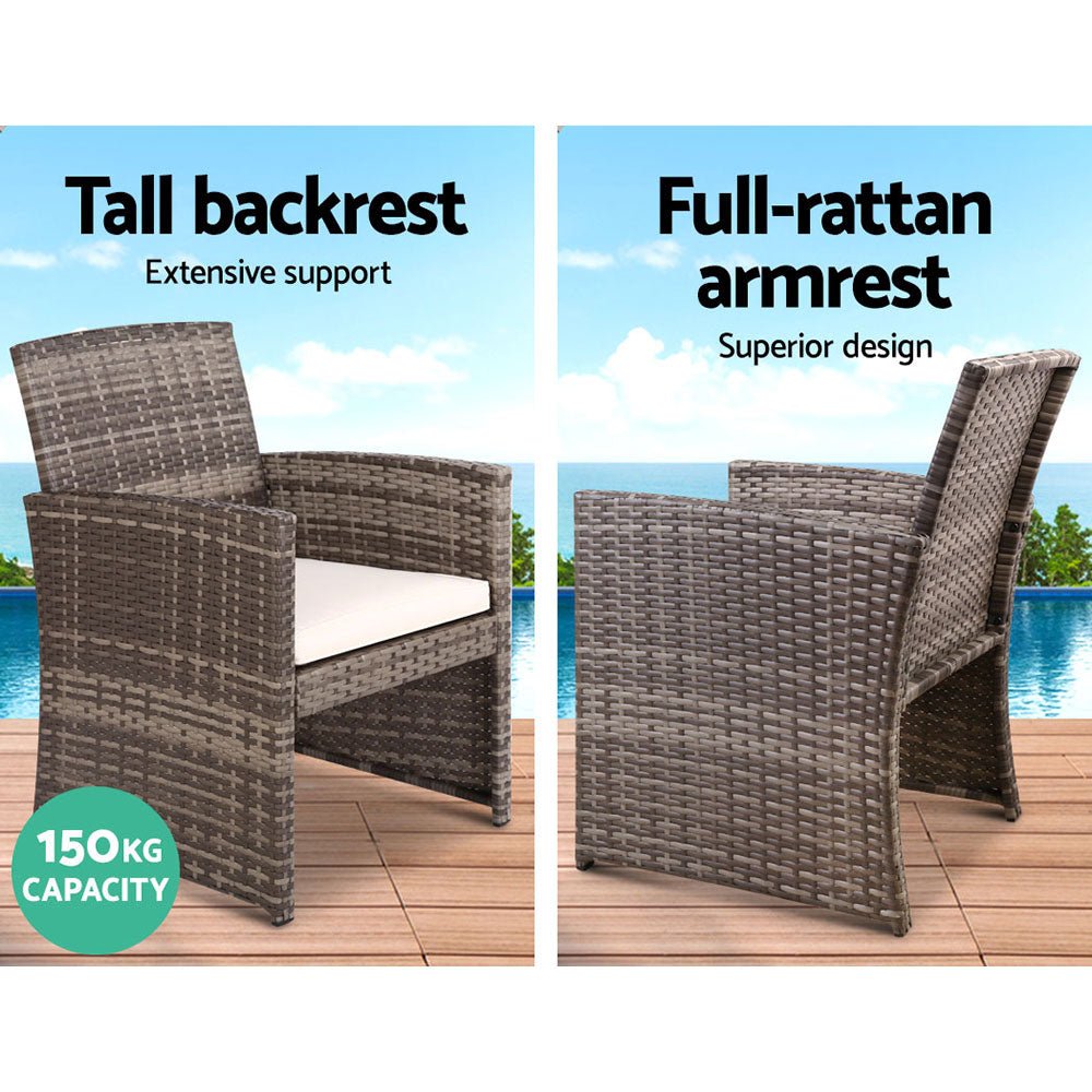 Gardeon 4 PCS Outdoor Sofa Set Rattan Chair Table Setting Garden Furniture Grey - Outdoorium