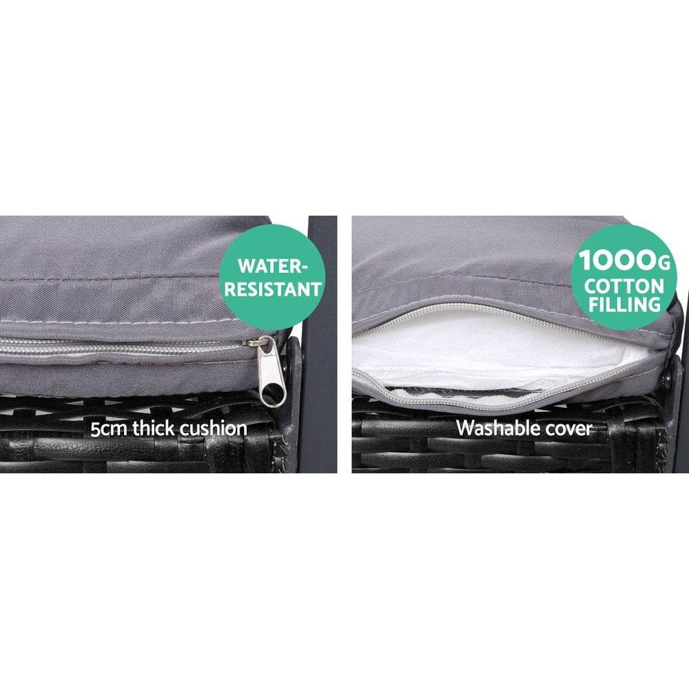 Gardeon 4 PCS Outdoor Sofa Set Rattan Furniture Glass Top Table Chairs Black | Outdoorium