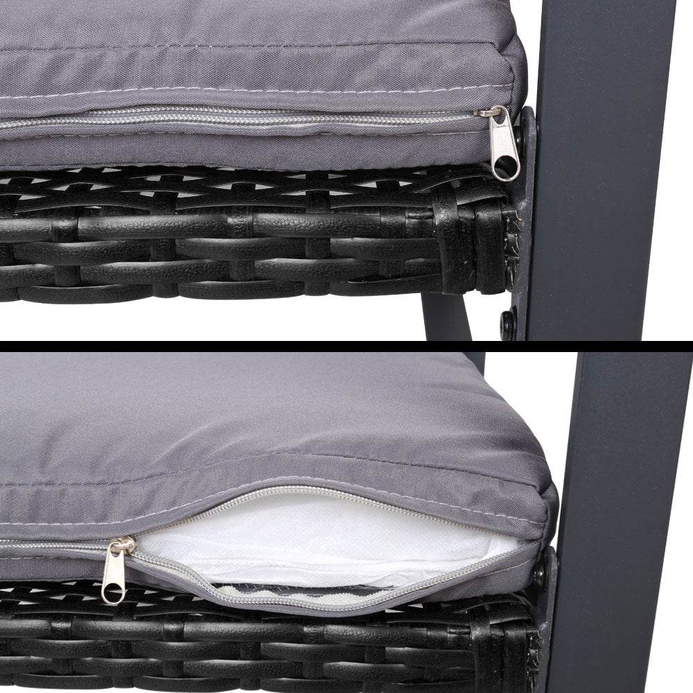 Gardeon 4 PCS Outdoor Sofa Set Rattan Furniture Glass Top Table Chairs Black | Outdoorium