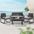 Gardeon 4 PCS Outdoor Sofa Set Rattan Furniture Glass Top Table Chairs Black | Outdoorium