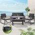 Gardeon 4 PCS Outdoor Sofa Set Rattan Furniture with Storage Cover Chairs Black - Outdoorium