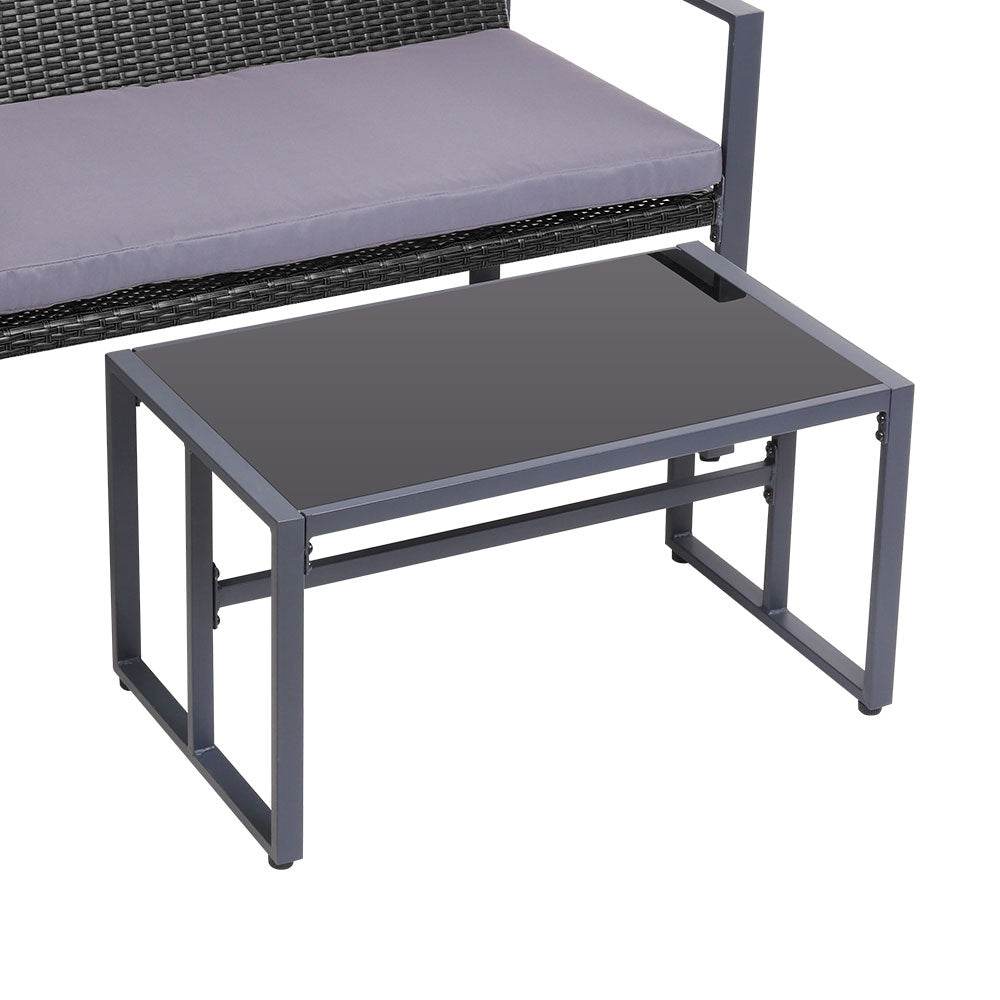 Gardeon 4 PCS Outdoor Sofa Set Rattan Furniture with Storage Cover Chairs Black | Outdoorium