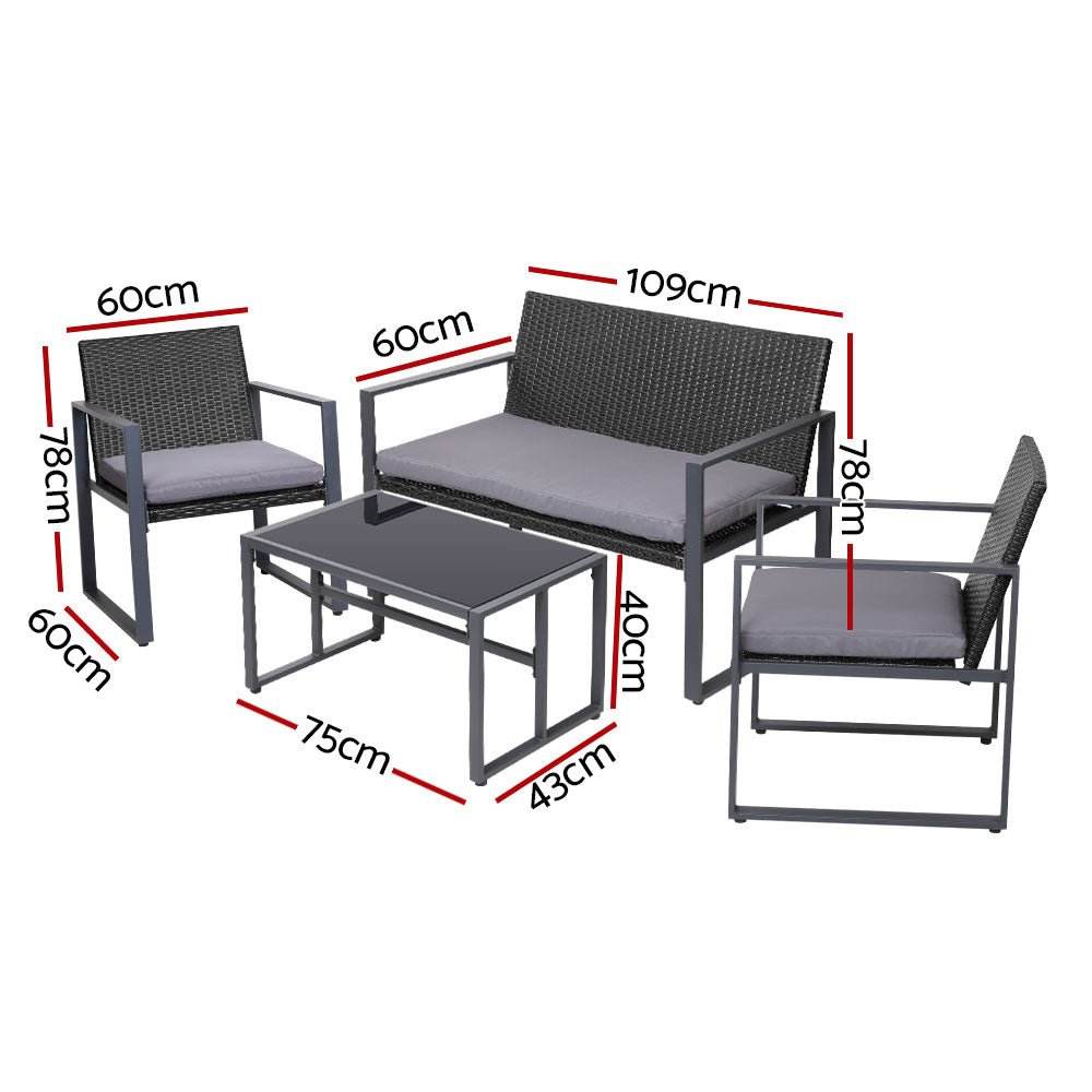 Gardeon 4 PCS Outdoor Sofa Set Rattan Furniture with Storage Cover Chairs Black | Outdoorium
