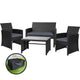 Gardeon 4 PCS Outdoor Sofa Set with Storage Cover Rattan Chair Furniture Black | Outdoorium