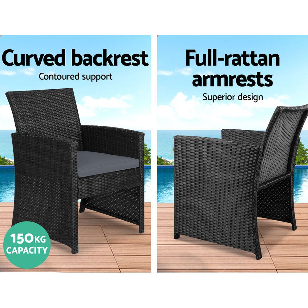 Gardeon 4 PCS Outdoor Sofa Set with Storage Cover Rattan Chair Furniture Black - Outdoorium