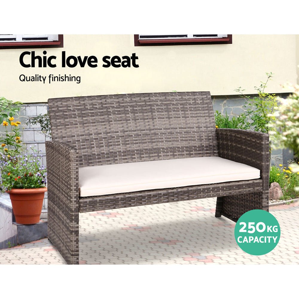 Gardeon 4 PCS Outdoor Sofa Set with Storage Cover Rattan Chair Furniture Grey - Outdoorium