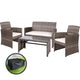 Gardeon 4 PCS Outdoor Sofa Set with Storage Cover Rattan Chair Furniture Grey | Outdoorium