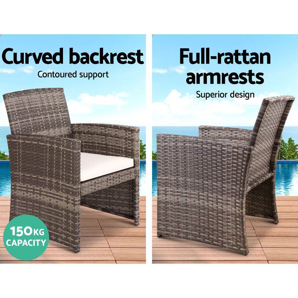 Gardeon 4 PCS Outdoor Sofa Set with Storage Cover Rattan Chair Furniture Grey - Outdoorium