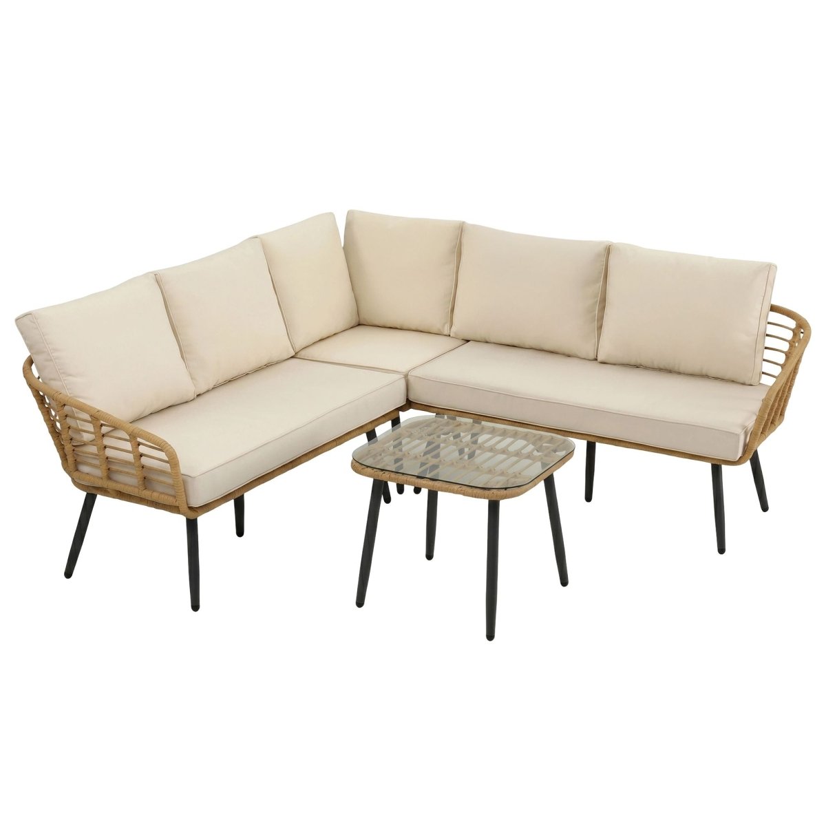 Gardeon 4-Piece Modular Outdoor Sofa Set with Cushions 5 Seater Rattan Furniture | Furniture > Outdoor > Outdoor Sofas & Lounge Sets