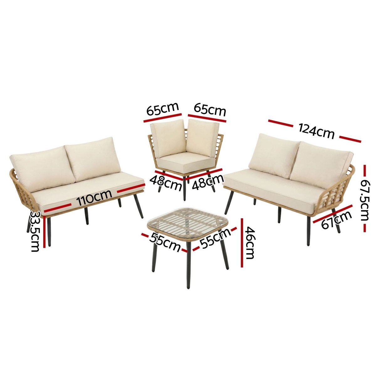 Gardeon 4-Piece Modular Outdoor Sofa Set with Cushions 5 Seater Rattan Furniture | Furniture > Outdoor > Outdoor Sofas & Lounge Sets