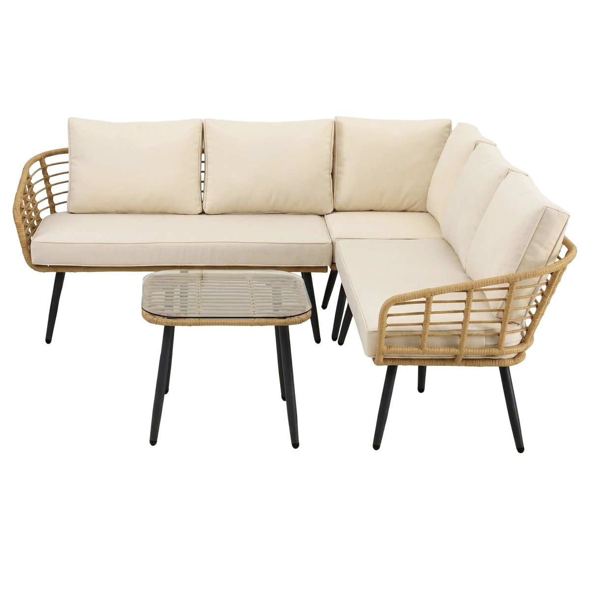 Gardeon 4-Piece Modular Outdoor Sofa Set with Cushions 5 Seater Rattan Furniture | Furniture > Outdoor > Outdoor Sofas & Lounge Sets